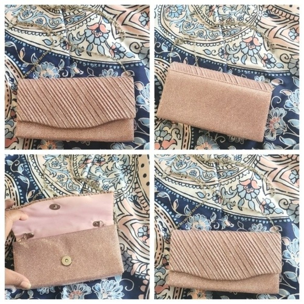 💝2/$30 NWOT Pink Sparkling Glitter Crossbody Clutch Purse w/ Silver Chain